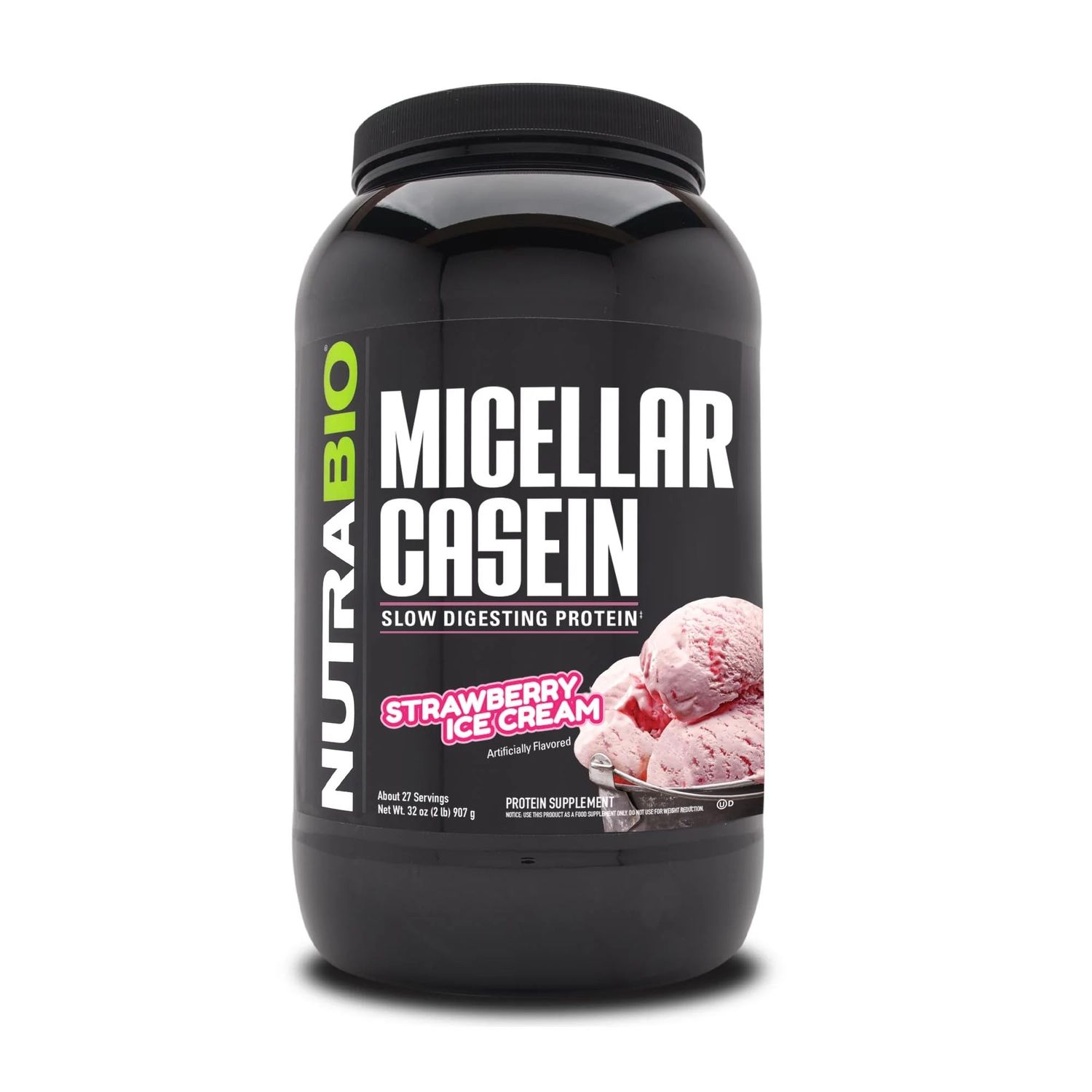 NutraBio Micellar Casein Protein Powder-Casein Protein Powder Strawberry- Slow Digesting - Muscle Growth - Essential Amino Acids - Non-GMO - Gluten &amp; Soy Free-2 lbs Strawberry Ice Cream
