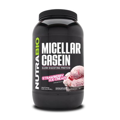 NutraBio Micellar Casein Protein Powder-Casein Protein Powder Strawberry- Slow Digesting - Muscle Growth - Essential Amino Acids - Non-GMO - Gluten &amp; Soy Free-2 lbs Strawberry Ice Cream