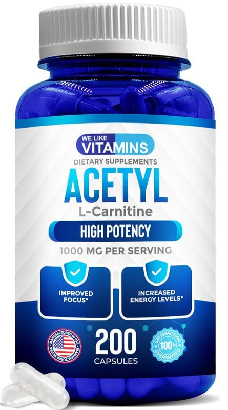 We Like Vitamins Acetyl L-Carnitine 1000mg Capsules - 200 Easy to Swallow Veggie Capsules - Acetyl l Carnitine Supplement Helps Support Focus, Brain Function, and Energy