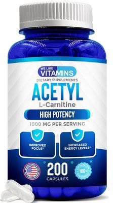 We Like Vitamins Acetyl L-Carnitine 1000mg Capsules - 200 Easy to Swallow Veggie Capsules - Acetyl l Carnitine Supplement Helps Support Focus, Brain Function, and Energy