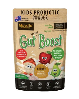 Mavella Kids Probiotic Powder Gut Boost - Daily Digestive &amp; Immune Support with Fiber for Children Toddlers, Vanilla Flavored Fiber Supplement, Easy Mix for Constipation &amp; Gut Health 3.52oz (100g)