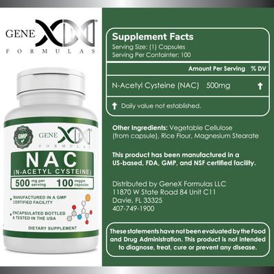 Genex Formulas NAC 500mg (100 Capsules) N-Acetyl Cysteine, Supports Liver Health - Non-GMO, Gluten Free, Vegan (3 Month Supply)