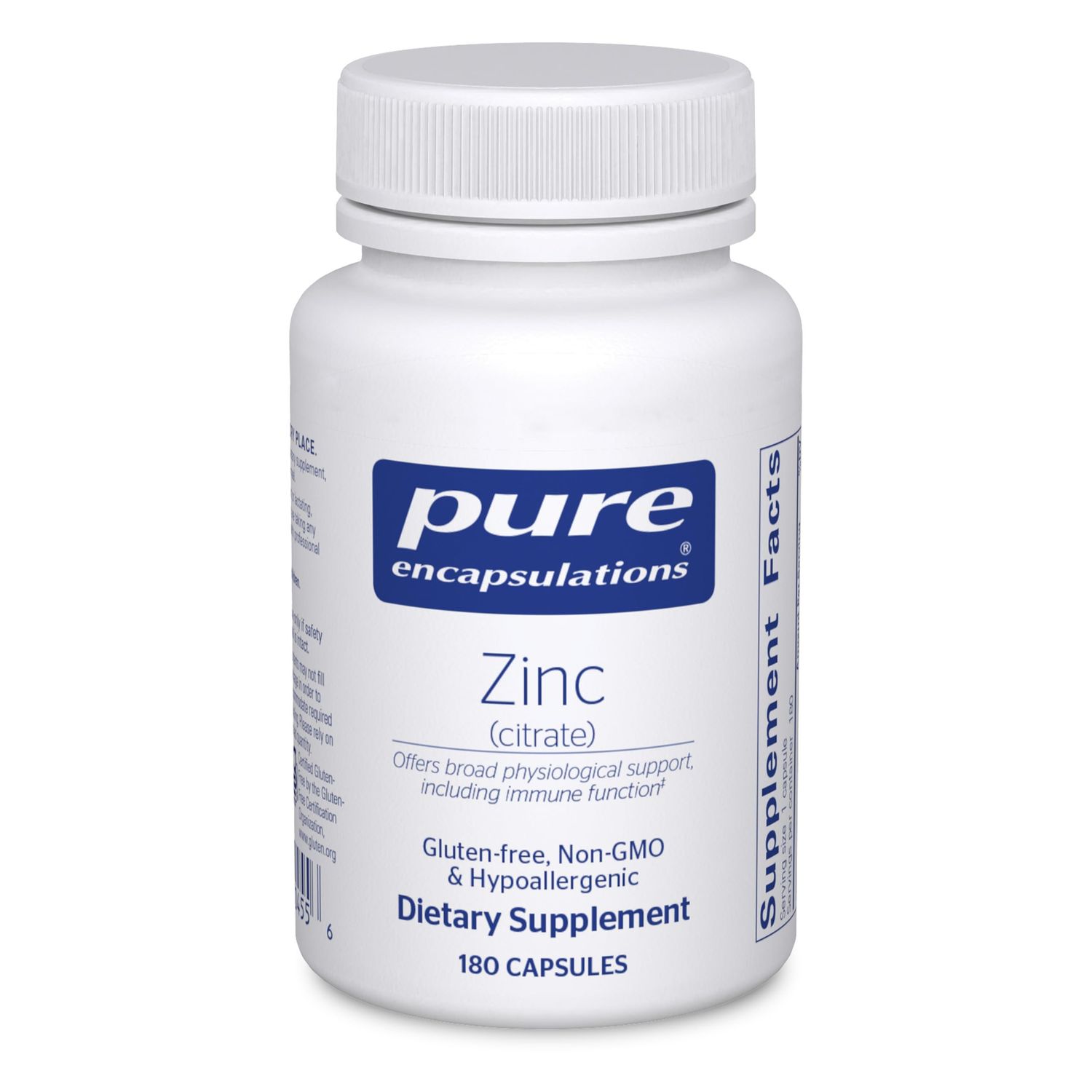 Pure Encapsulations Zinc (Citrate) - for Immune System, Tissue Development &amp; Metabolism* - Mineral Supplement with Enzymes - Highly Absorbable Zinc - Vegan &amp; Non-GMO - 180 Capsules