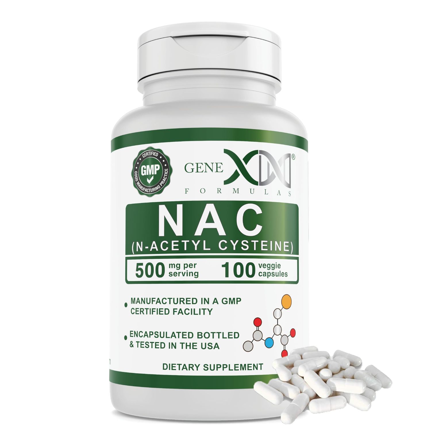Genex Formulas NAC 500mg (100 Capsules) N-Acetyl Cysteine, Supports Liver Health - Non-GMO, Gluten Free, Vegan (3 Month Supply)