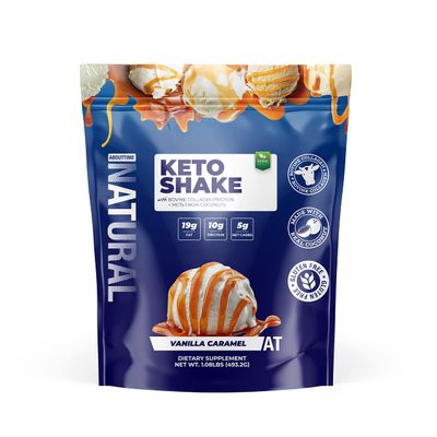 About Time Keto Shake with Bovine Collagen Protein + MCTs from Coconuts - 19g Fat, 10g Protein, 5g Net Carbs - Vanilla Caramel, 1lb