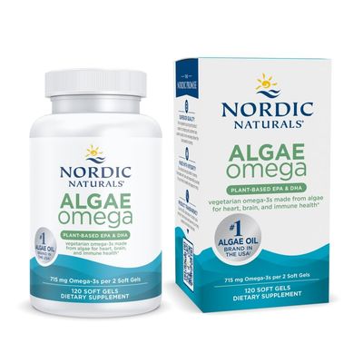 Nordic Naturals Algae Omega - 120 Soft Gels - 715 mg Omega-3 - Certified Vegan Algae Oil - Plant-Based EPA &amp; DHA - Heart, Eye, Immune &amp; Brain Health - Non-GMO - 60 Servings