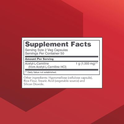 Protocol Acetyl- L-Carnitine 500mg - Energy Supplement, Nerve, and Brain Support - 100 Veg Caps