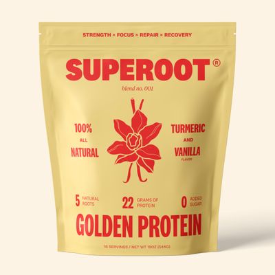 SUPEROOT Golden Protein Natural Plant Based Protein Shake for Men and Women | 22G Per Serving | Non-Dairy Superfood Powder Root Blend | Tastes Like Golden Milk | No Added Sugar | 16 Servings
