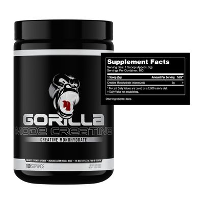 Gorilla Mode Creatine - Creatine Monohydrate Micronized Powder/Improved Muscle Size, Power Output and Strength / 5 Grams per Servings, 100 Servings