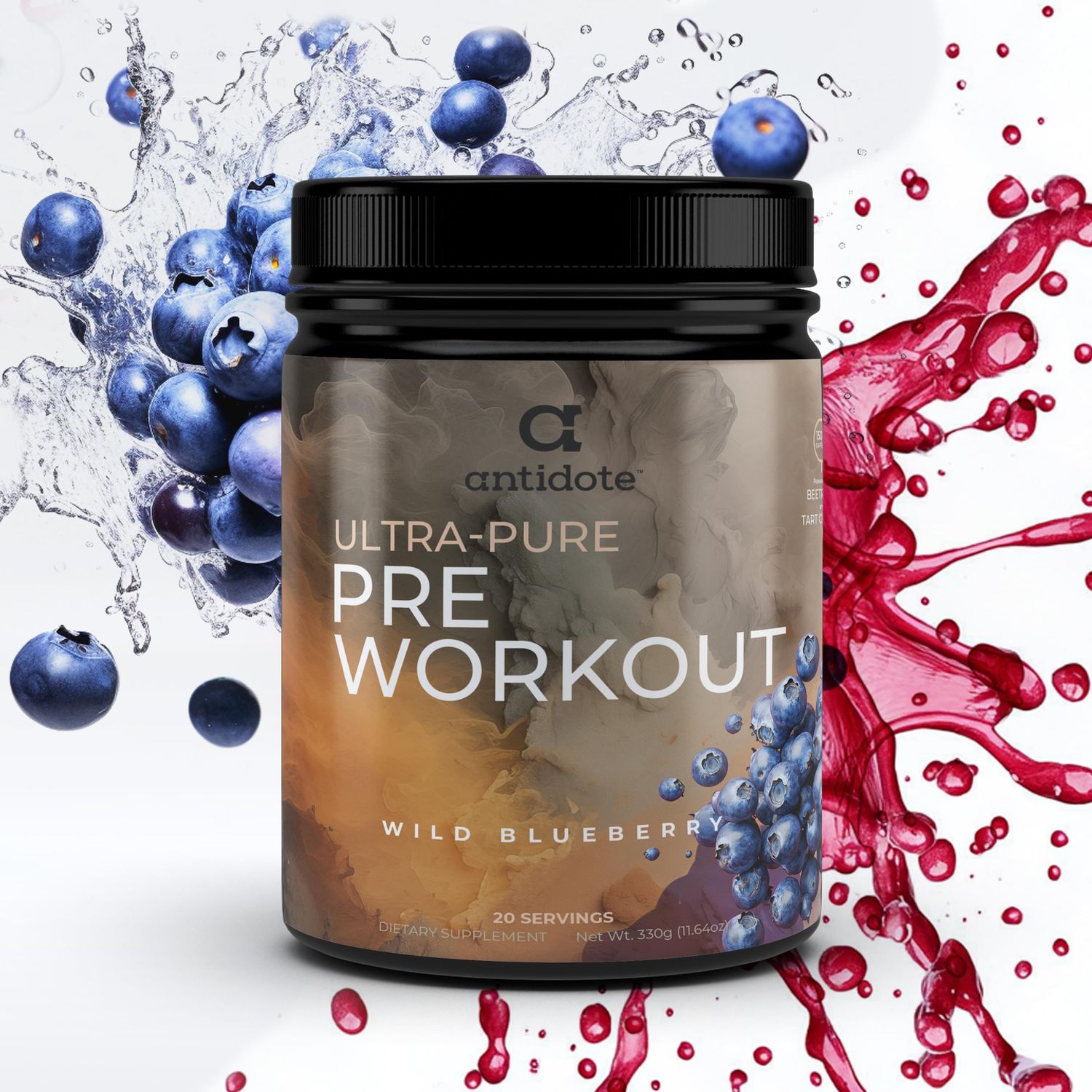 Antidote Clean Pre Workout Powder - Natural Energy &amp; Focus Boost - Beetroot, Creatine, Beta-Alanine - Energy Drink Powder Without Artificial Additives - Pre-Workout Supplement - Wild Blueberry