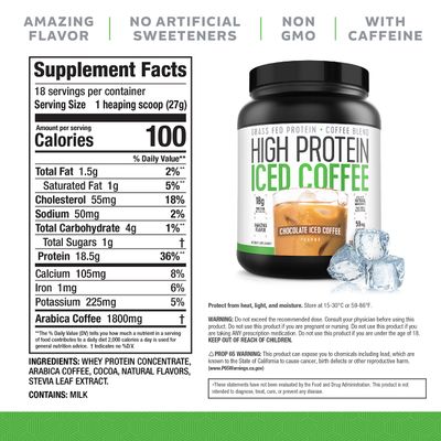 High Protein Coffee, Keto Friendly, 18g of Protein, 2g Carbs, Natural Ingredients (18 Servings, Chocolate Iced Coffee)