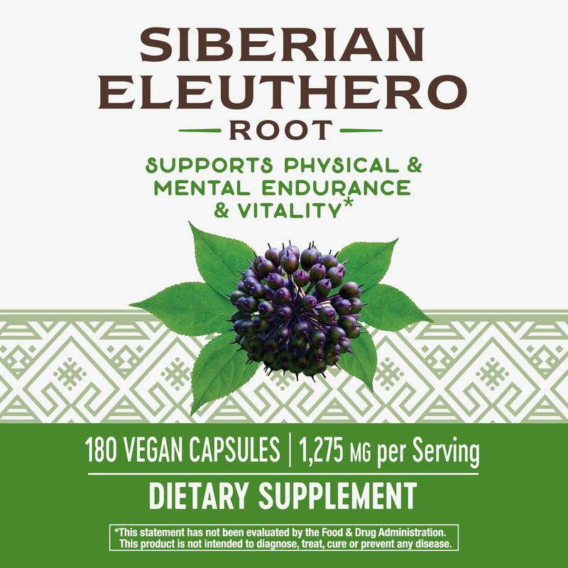 Nature's Way Premium Herbal Siberian Eleuthero, 1,275 mg per serving, 180 Vegan Capsules