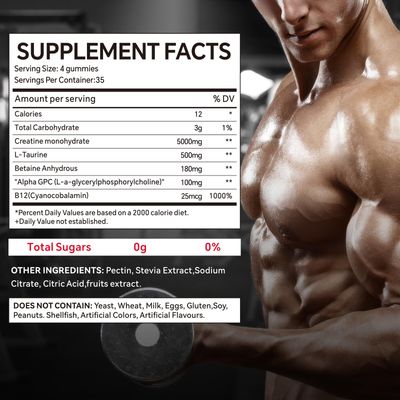 140 Count Creatine Monohydrate Gummies, 5000mg Creatine Monohydrate No Sugar Gummies for Women & Men with L-Taurine, Vitamin B12 for Muscle Strength, Muscle Recovery, Glute Builder, Energy Boost