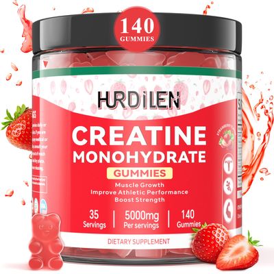 140 Count Creatine Monohydrate Gummies, 5000mg Creatine Monohydrate No Sugar Gummies for Women &amp; Men with L-Taurine, Vitamin B12 for Muscle Strength, Muscle Recovery, Glute Builder, Energy Boost