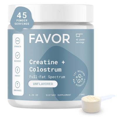 Favor Creatine and Bovine Colostrum Powder - Creatine Monohydrate Cow Colostrum Supplement, High Immunoglobulin IgG, Strength, Muscle Recovery and Gut Health for Men and Women, 45 Servings, Unflavored