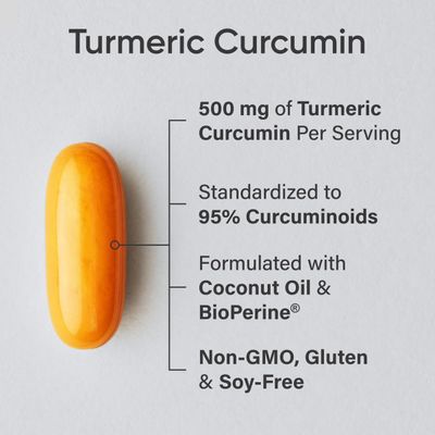 Sports Research Turmeric Curcumin C3 Complex - Softgels with Bioperine Black Pepper Extract &amp; Organic Coconut Oil, Standardized 95% Curcuminoids - Non-GMO Verified &amp; Gluten Free - 500mg, 120 Count