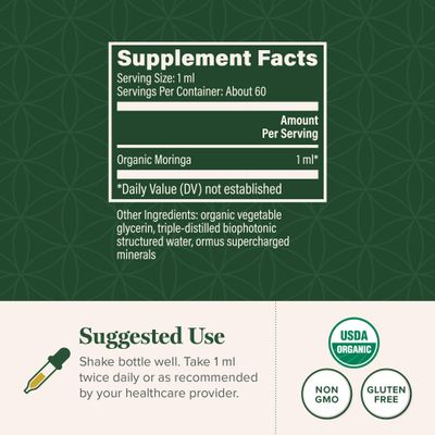 Global Healing Organic Moringa Oleifera Extract Liquid Drops, Moringa Supplement-Vegan from Raw Moringa Tree Leaves-Max Absorption of Vitamins and Minerals- More Potency Than Moringa Powder (2 Fl Oz)