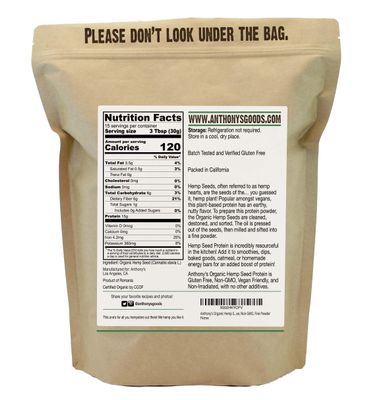 Anthony's Organic Hemp Seed Protein, 1 lb, Cold Pressed, Gluten Free, Non GMO, Fine Powder