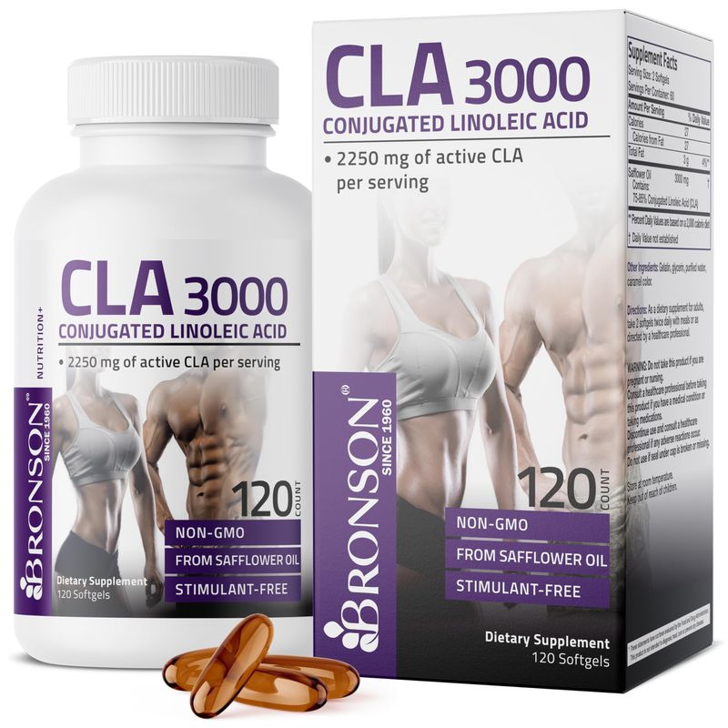 Bronson CLA 3000 Extra High Potency Supports Healthy Weight Management Lean Muscle Mass Non-Stimulating Conjugated Linoleic Acid 120 Softgels