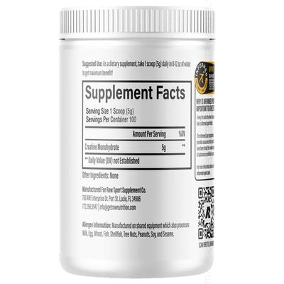 Raw Creatine Monohydrate Powder, 100 Servings, Unflavored, 510g - Micronized Creatine for Muscle Strength, Recovery &amp; Performance