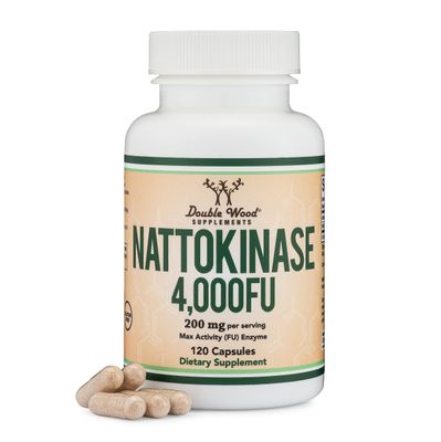 Nattokinase Supplement 4,000 FU Servings, 120 Capsules (Derived from Japanese Natto) Systemic Enzymes for Cardiovascular and Circulatory Support by Double Wood