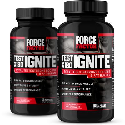 FORCE FACTOR Test X180 Ignite, Testosterone Booster &amp; Fat Burner for Men, Testosterone Supplement to Burn Fat, Build Muscle, Increase Energy, and Boost Vitality and Performance, 60 Count (Pack of 2)