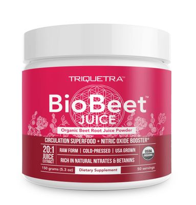 BioBeet Max Strength Beet Root Juice Powder - 20:1 Concentrate, Each Serving Derived from 60,000 mg Organic Beetroot - Cold-Pressed, USA Grown - Nitric Oxide, Circulation Support - 50 Servings