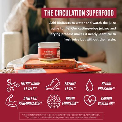 BioBeet Max Strength Beet Root Juice Powder - 20:1 Concentrate, Each Serving Derived from 60,000 mg Organic Beetroot - Cold-Pressed, USA Grown - Nitric Oxide, Circulation Support - 50 Servings