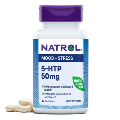 Natrol Mood &amp; Stress 5-HTP 50mg, Dietary Supplement Helps Support a Balanced Mood, 30 Capsules, 7-30 Day Supply