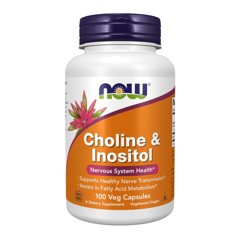 NOW Foods Supplements, Choline &amp; Inositol 500 mg, Healthy Nerve Transmission*, Nervous System Health*, 100 Capsules