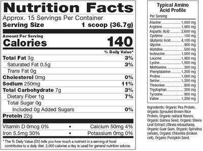 Natural Factors Whole Earth &amp; Sea Raw Organic 100% Plant-Based Protein, 550g, Vanilla