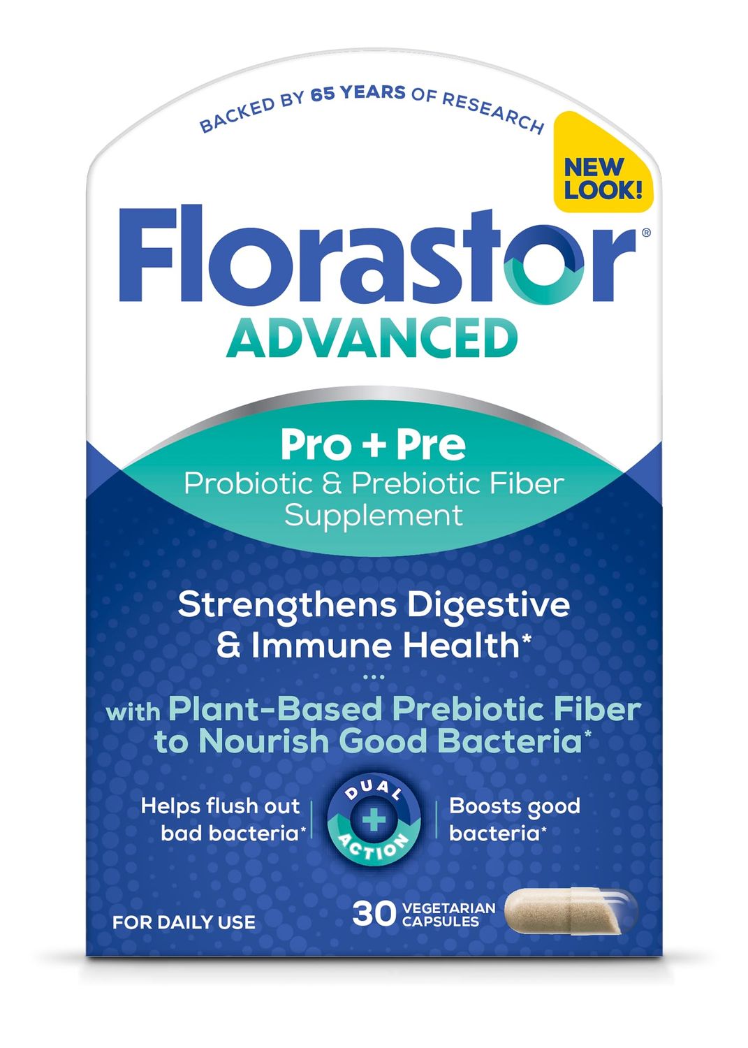 Florastor Select Pro + Pre Daily Probiotic &amp; Prebiotic Supplement for Women and Men, Boosts Good Bacteria, Saccharomyces Boulardii CNCM I-745 (30 Capsules) (Pack of 1)