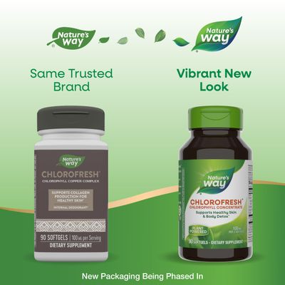 Natures Way Chlorofresh Chlorophyll Concentrate, Supports Detox Pathways*, Chlorophyllin Copper Complex, Supports Healthy Skin*, Internal Deodorant*, 90 Softgels (Packaging May Vary)