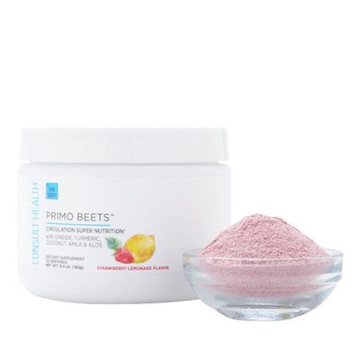 Consult Health Primo Beets Beet Root Powder Drink Mix - Nitric Oxides to Boost Daily Nutrition and Support Circulation - Ginger - Tumeric - Strawberry Lemonade Flavor 30 Servings