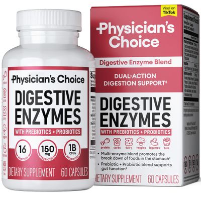Physician&#39;s CHOICE Digestive Enzymes - Multi Enzymes, Organic Prebiotics &amp; Probiotics for Digestive Health &amp; Gut Health - Meal Time Discomfort Relief &amp; Bloating - Dual Action Approach - 60 CT