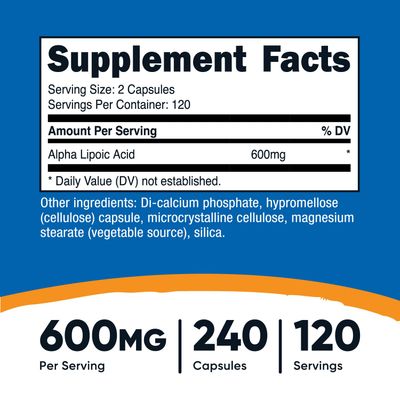 Nutricost Alpha Lipoic Acid 600mg Per Serving, 240 Capsules - Gluten Free, Vegetarian Capsules, Soy Free &amp; Non-GMO
