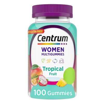 Centrum Women&#39;s Multivitamin Gummies, Tropical Fruit Flavors Made from Natural Flavors, 100 Count, 50 Day Supply