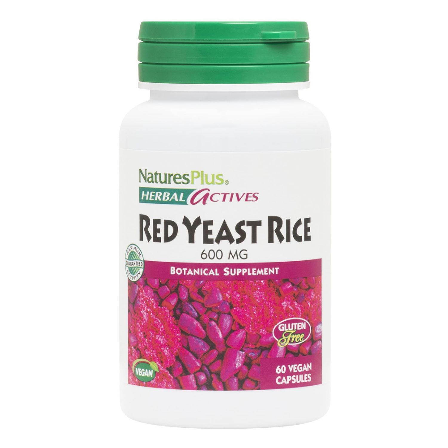 Natures Plus Herbal Actives Red Yeast Rice - 600 mg, 60 Vegan Capsules - Maximum Potency Herbal Supplement, Cholesterol Support - Vegetarian, Gluten-Free - 60 Servings