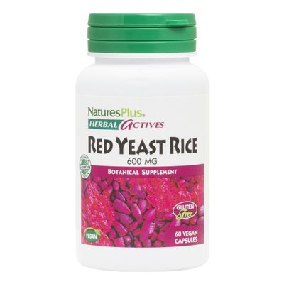 Natures Plus Herbal Actives Red Yeast Rice - 600 mg, 60 Vegan Capsules - Maximum Potency Herbal Supplement, Cholesterol Support - Vegetarian, Gluten-Free - 60 Servings