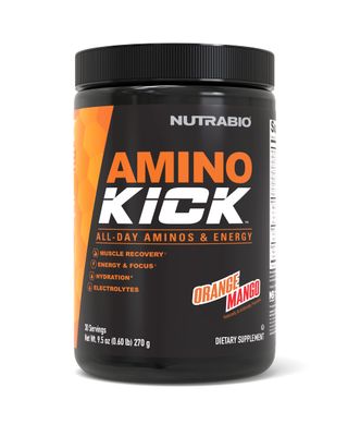 NutraBio Amino Kick - BCAA&#39;s, Electrolytes for Hydration, Natural Caffeine- 30 Servings- (Orange Mango)