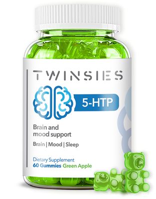 Twinsies 5-HTP Gummies 200mg with L-Tryptophan Supplement for Brain, Mood Stabilizer and Sleep Support, 60 Green Apple Gummies (Green Apple)