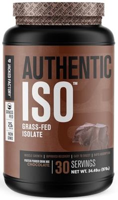 Jacked Factory Authentic ISO Grass Fed Whey Protein Isolate Powder - Low Carb, Non-GMO Muscle Building Protein w/No Fillers, Post Workout Recovery, Chocolate