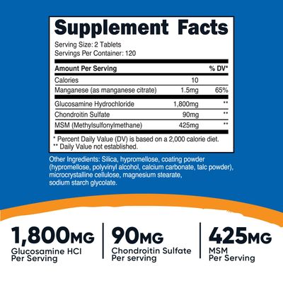 Nutricost Glucosamine 1800mg with Chondroitin &amp; MSM, 240 Tablets, 120 Servings - Joint Support Formula - Non-GMO, Gluten Free