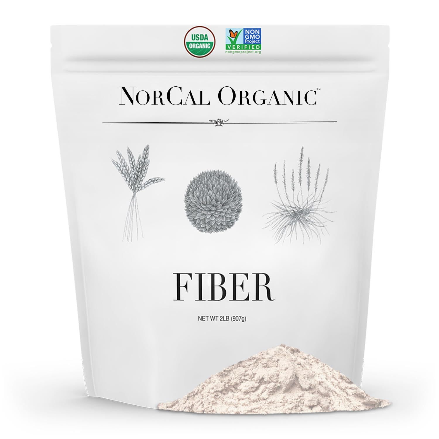 Norcal Organic Fiber - 2lbs | Prebiotics &amp; Psyllium Husk Blend | Gluten-Free, Non-GMO, Soluble &amp; Insoluble Fiber Supplement