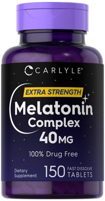 Carlyle Melatonin 40mg Complex | 150 Fast Dissolve Tablets | Extra Strength Support | with Ashwagandha and Chamomile | Vegetarian, Non-GMO, Gluten Free Supplement