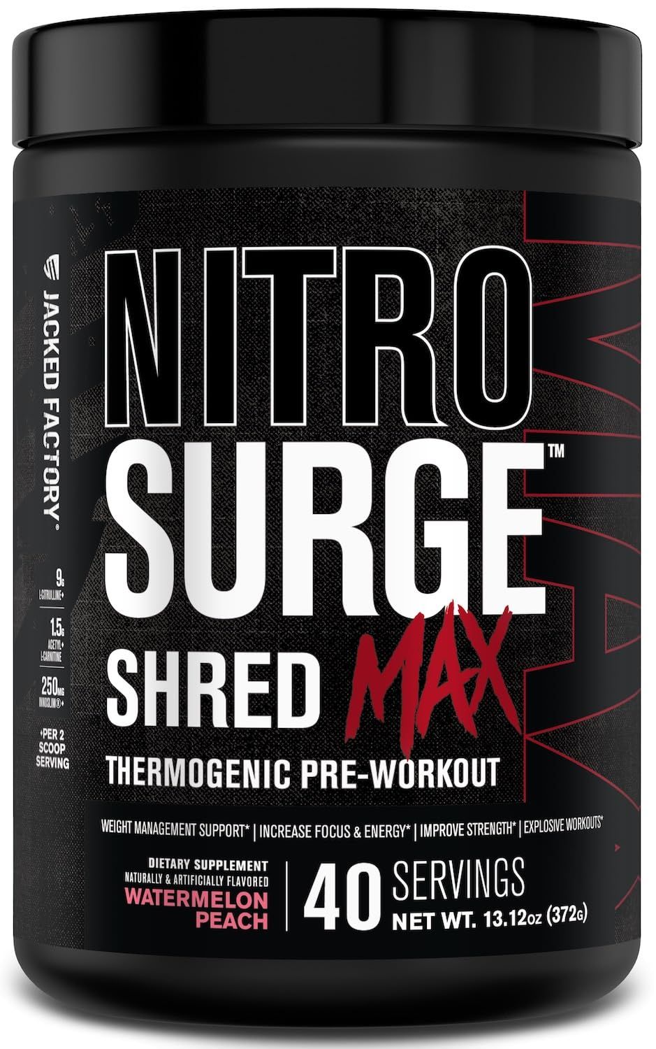 Nitrosurge Shred Max Preworkout - High-Performance Thermogenic Pre Workout Powder for Men and Women with L Citrulline, Acetyl L Carnitine, Organic Caffeine - 40 Servings, Watermelon Peach