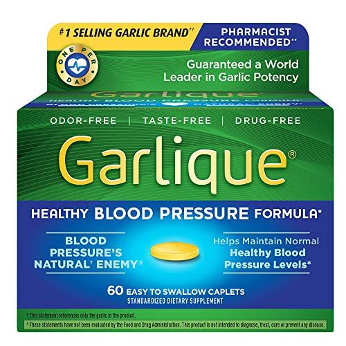 Garlique Garlic Extract Supplement, Healthy Blood Pressure Formula, Odorless &amp; Vegan, 60 Caplets