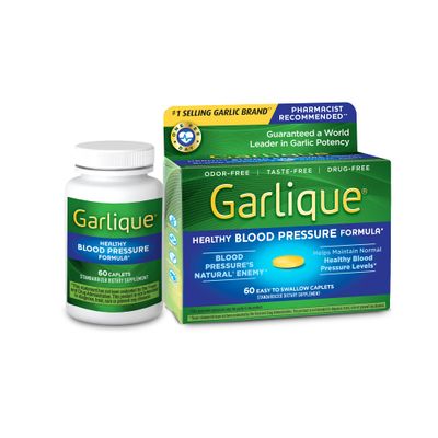Garlique Garlic Extract Supplement, Healthy Blood Pressure Formula, Odorless &amp; Vegan, 60 Caplets