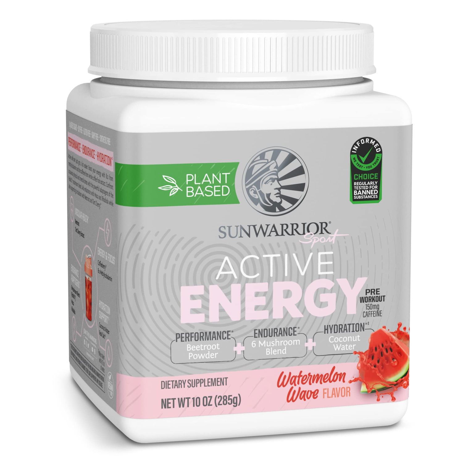 Sunwarrior Plant-Based Preworkout Powder Hydration Blend | Coconut Water Mushroom Blend Soy Free Sugar Free Gluten Free Dairy Free Synthetic Free | Watermelon Wave 30 Servings | Sport Active Energy