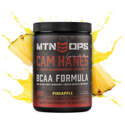 MTN OPS Cameron Hanes Keep Hammering BCAA 2:1:1 Amino Acids Supplement Powder for Rapid Muscle Recovery &amp; Repair with Zero Sugar &amp; Gluten Free - 30 Servings (Pineapple)